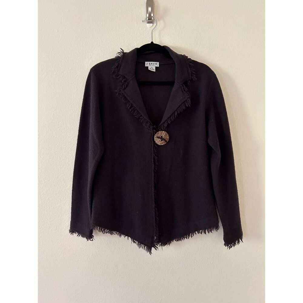 J'ENVIE Wool Brown Cardigan Fringe White Size M